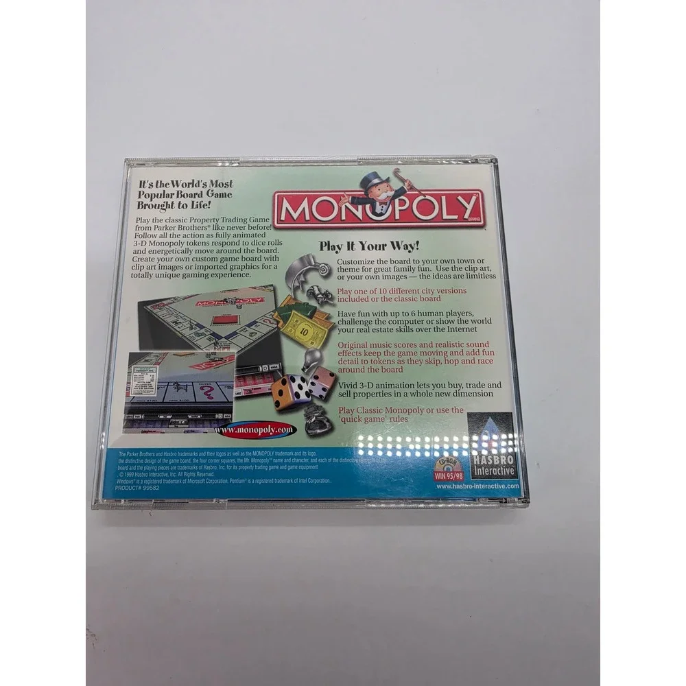 Monopoly PC CD-ROM 1999 Hasbro Interactive Windows 95 98 Vintage Video Game